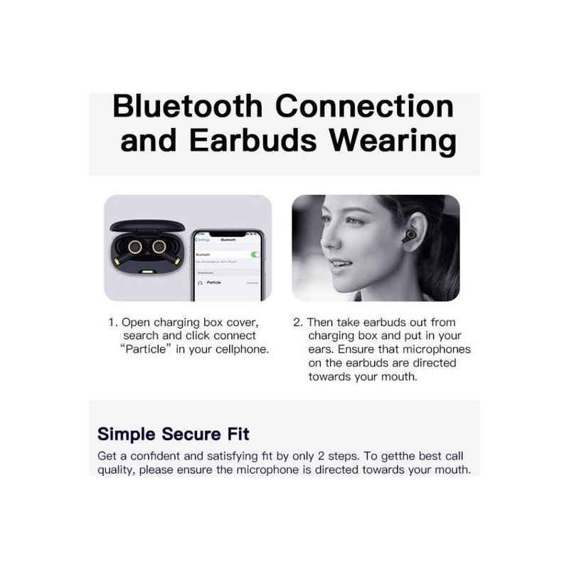 Bluedio P draadloze oordopjes, Bluetooth 5.0, sportief waterdichte TWS oplaaddoos microfoon
