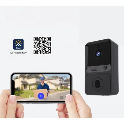 AFINTEK Mini Video Deurbel Met WiFi en Microfoon - Intercom - Nachtmodus - Inclusief app - Inclusief Chime - Zwart