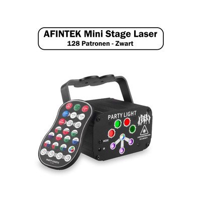 AFINTEK Mini Stage Laser Rood, Groen & Blauw - Mobiel - Met Batterij - Inclusief Afstandsbediening - 128 Patronen - Zwart