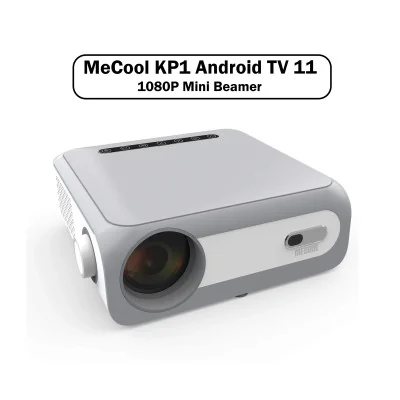 MeCool KP1 Android TV 11 1080P Mini Beamer - ViaPlay, ZiggoGo TV, Netflix 4K, Disney+ etc. - 4D Keystone - 14000 Lumens